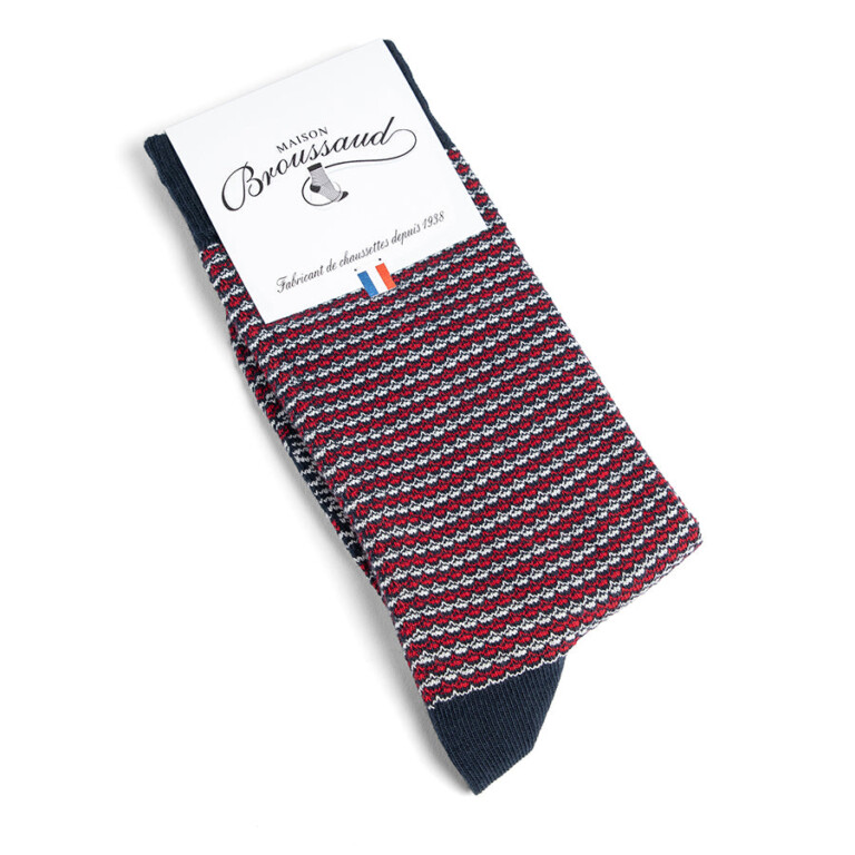 Maison Broussaud - Les Mailles fantaisies - chaussettes homme - coton marine – 39/42 / Marine