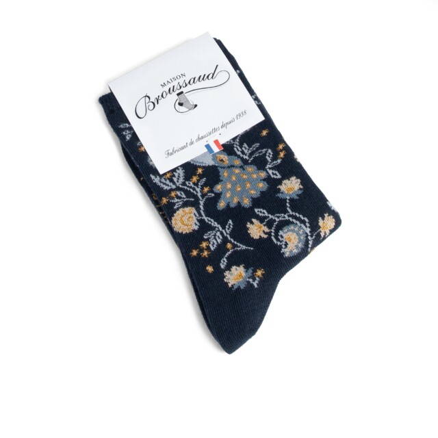 Maison Broussaud - Les Paons - chaussettes femme - coton marine – 39/41 / Marine