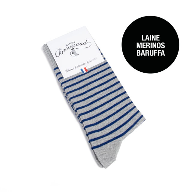 Maison Broussaud - Marinière - chaussettes homme - laine grise – 43/46 / Gris
