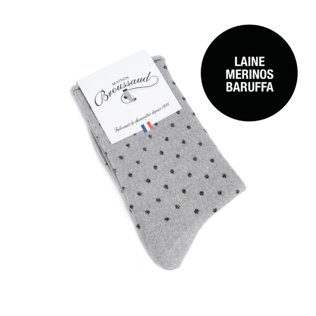 Maison Broussaud - Pois bord roulotté - chaussettes femme - coton gris – 39/41 / Gris