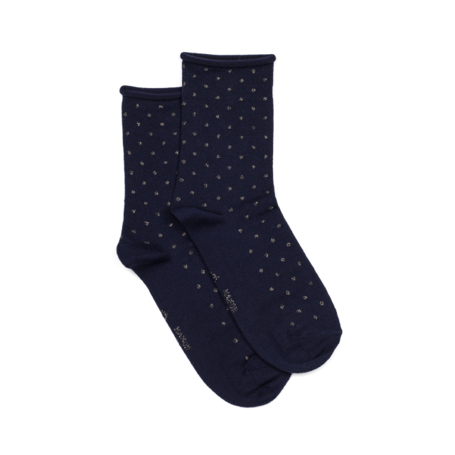 Maison Broussaud - Les Pois bord rouloté - chaussettes femme - laine marine – 39/41 / MARINE
