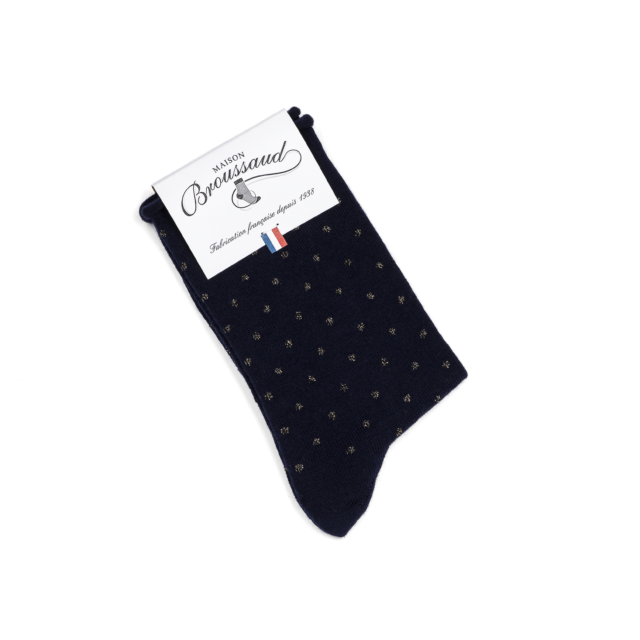 Maison Broussaud - Les Pois bord rouloté - chaussettes femme - laine marine – 39/41 / MARINE
