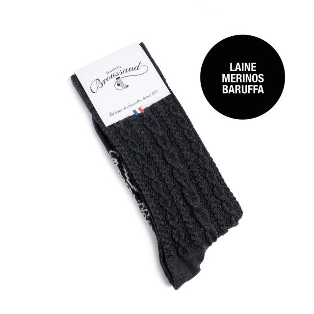 Maison Broussaud - Torsades - chaussettes homme - laine anthracite – 39/42 / Gris