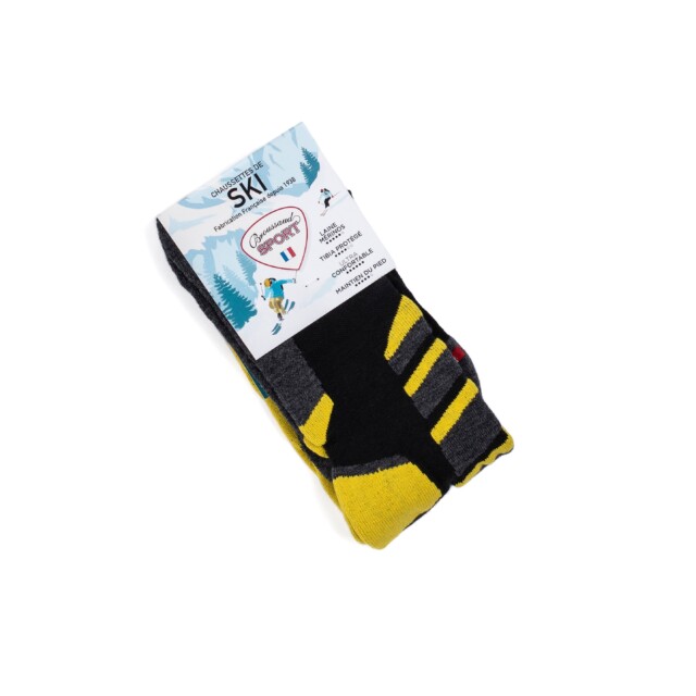 Maison Broussaud - Chaussettes de ski - Broussaud Sport - laine noir-jaune – 39/42 / NOIR/JAUNE FLUO