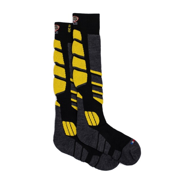Maison Broussaud - Chaussettes de ski - Broussaud Sport - laine noir-jaune – 39/42 / NOIR/JAUNE FLUO