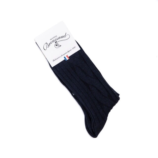 Maison Broussaud - Les Torsades - chaussettes homme - laine marine – 43/46 / MARINE