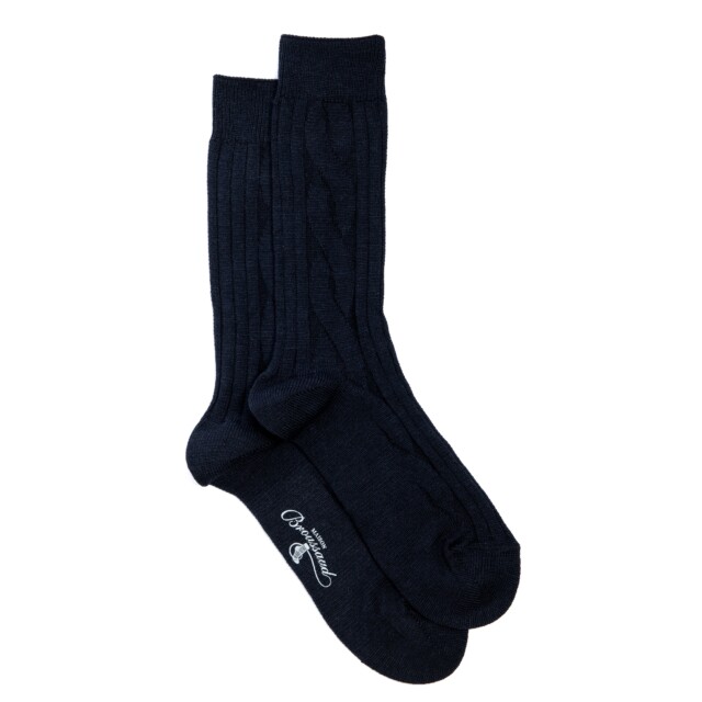 Maison Broussaud - Les Torsades - chaussettes homme - laine marine – 43/46 / MARINE