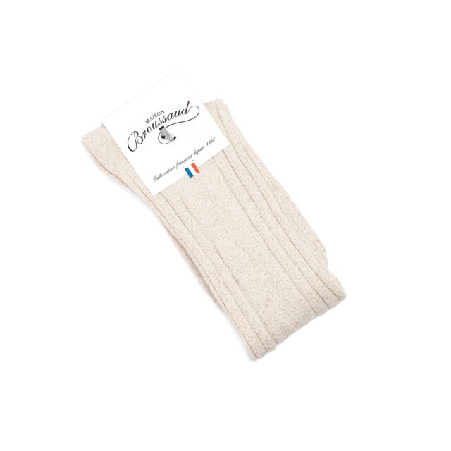 Maison Broussaud - Les torsades - chaussettes femme - coton blanc – 39/41 / BLANC/OR