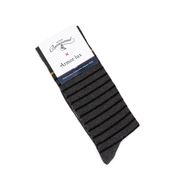 Maison Broussaud - Les marinières Armor-lux x Maison Broussaud - chaussettes homme - coton anthracite jaune – 43/46 / ANTHRACITE/NOIR/JAUNE