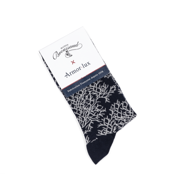 Maison Broussaud - Les "Corail" Armor-lux x Maison Broussaud - chaussettes femme - coton marine – 39/41 / MARINE/GRIS ARGENT