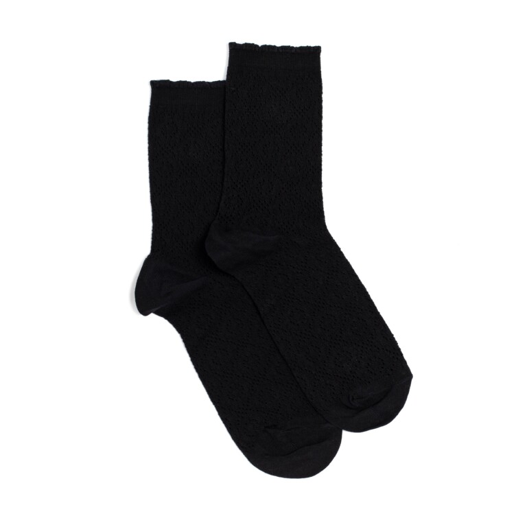 Maison Broussaud - La dentelle - chaussettes femme - coton noir – 39/41 / NOIR