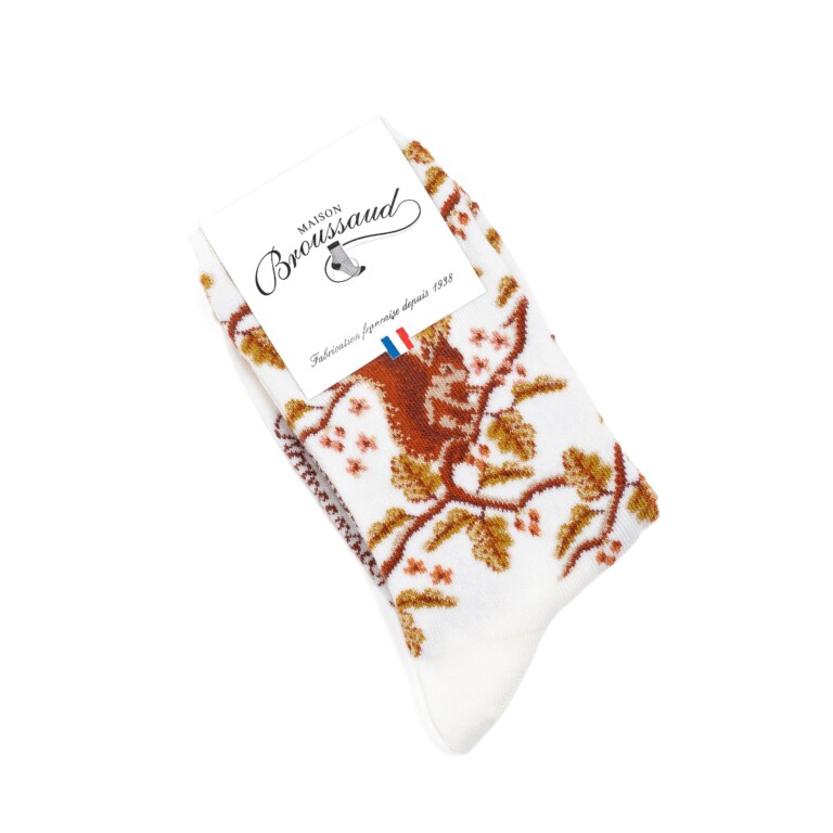 Maison Broussaud - Les écureuils - chaussettes femme - laine écru – 39/41 / ECRU