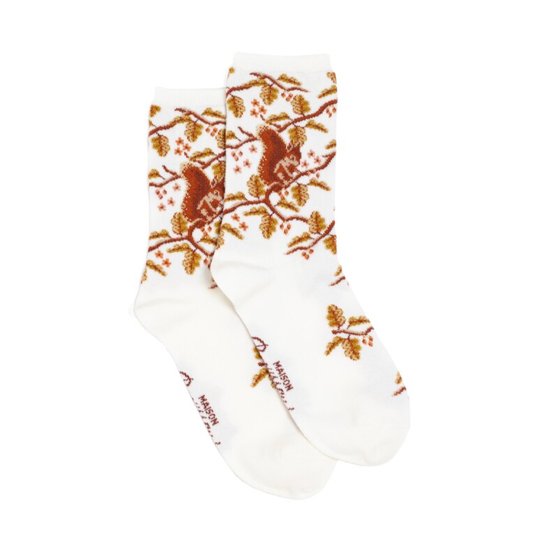 Maison Broussaud - Les écureuils - chaussettes femme - laine écru – 39/41 / ECRU