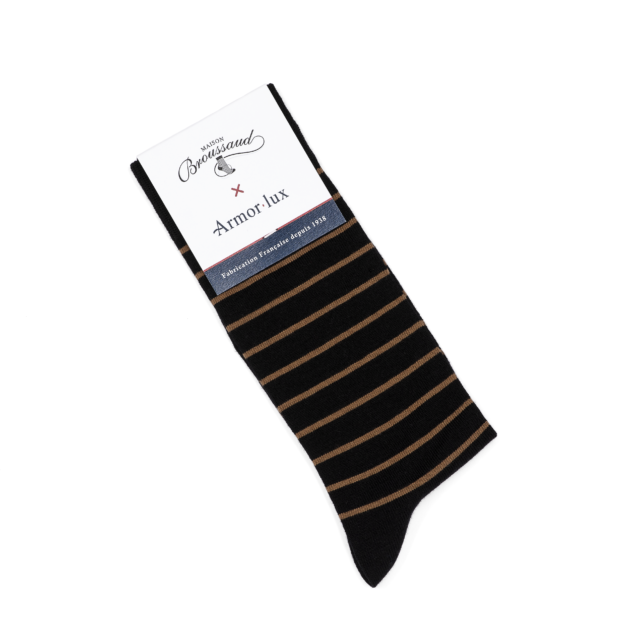 Maison Broussaud - Les marinières Armor-lux x Maison Broussaud - chaussettes homme - laine noir moka – 39/42 / NOIR/MOKA