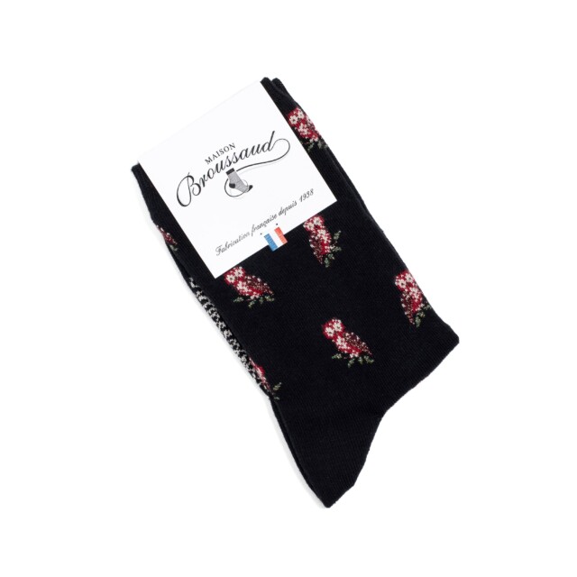 Maison Broussaud - Les chouettes - chaussettes femme - coton noir – 39/41 / NOIR