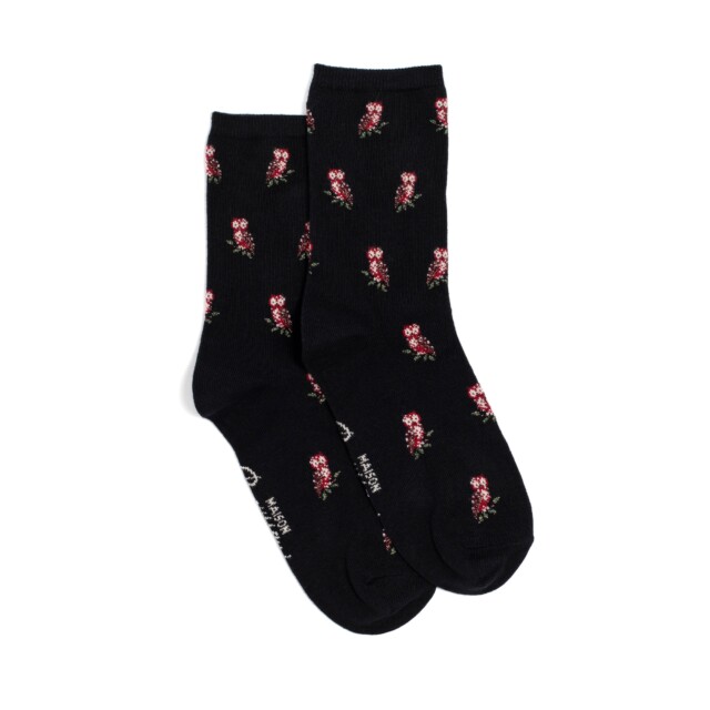 Maison Broussaud - Les chouettes - chaussettes femme - coton noir – 39/41 / NOIR