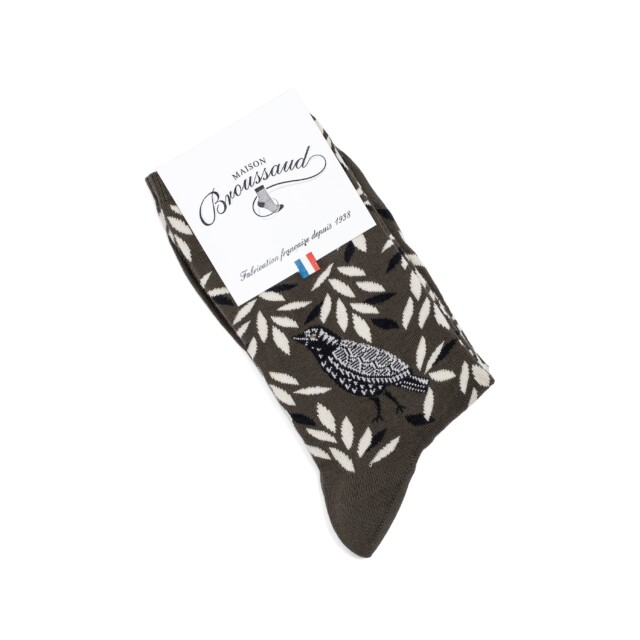 Maison Broussaud - Oiseau - chaussettes femme - coton kaki – 39/41 / KAKI