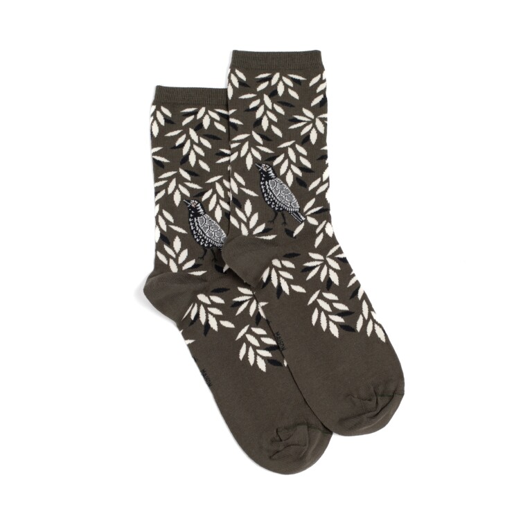 Maison Broussaud - Oiseau - chaussettes femme - coton kaki – 39/41 / KAKI