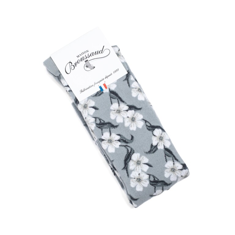 Maison Broussaud - Les mi-bas fleurs - chaussettes femme - coton pluie – 39/41 / PLUIE