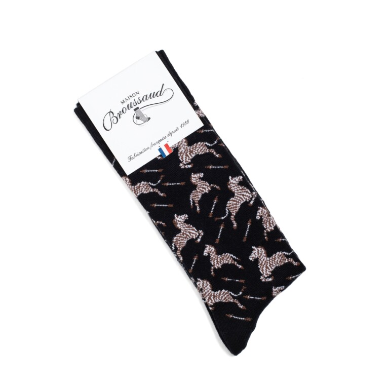 Maison Broussaud - Les zèbres - chaussettes homme - coton noir – 43/46 / NOIR
