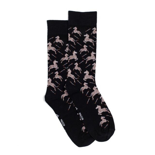 Maison Broussaud - Les zèbres - chaussettes homme - coton noir – 43/46 / NOIR