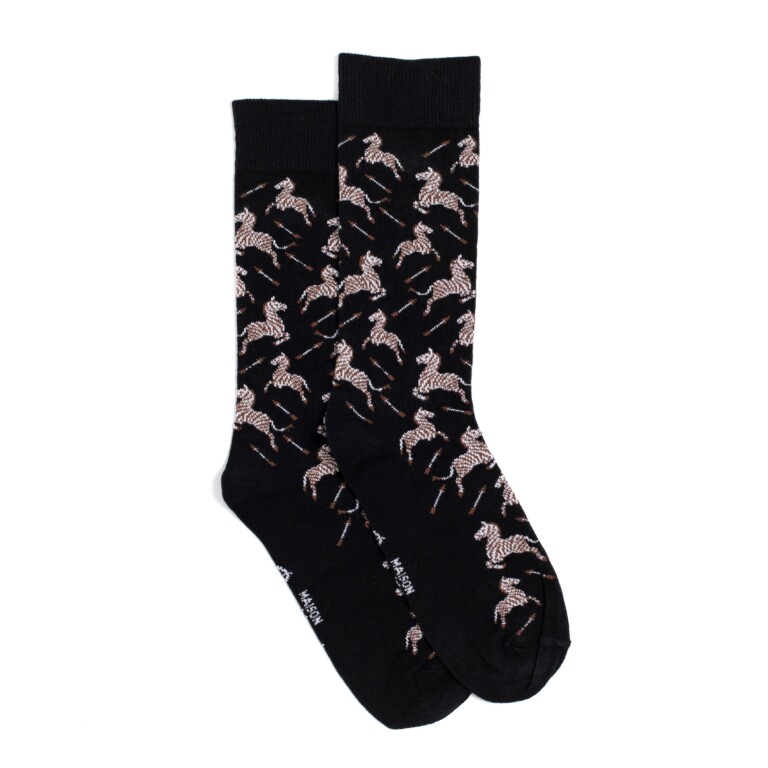 Maison Broussaud - Les zèbres - chaussettes homme - coton noir – 43/46 / NOIR