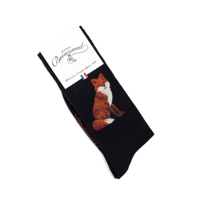 Maison Broussaud - Renard - chaussettes homme - coton noir – 39/42 / NOIR