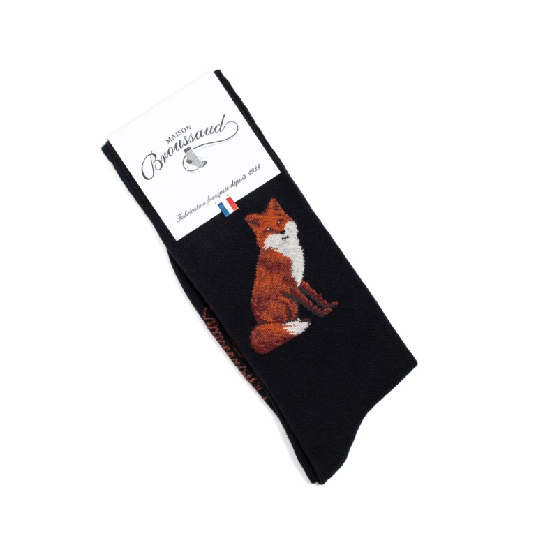 Maison Broussaud - Renard - chaussettes homme - coton noir – 43/46 / NOIR