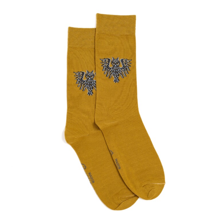 Maison Broussaud - Les hiboux - chaussettes homme - coton olive – 43/46 / OLIVE
