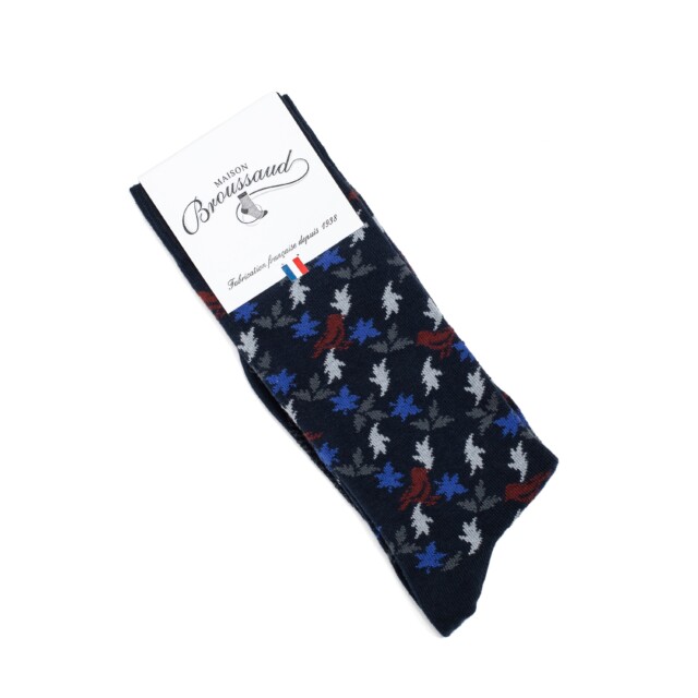 Maison Broussaud - Feuillage - chaussettes homme - coton marine – 39/42 / MARINE