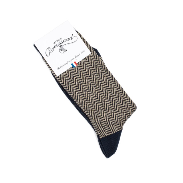 Maison Broussaud - Les chevrons - chaussettes femme - coton marine – 39/41 / MARINE/BEIGE/OR
