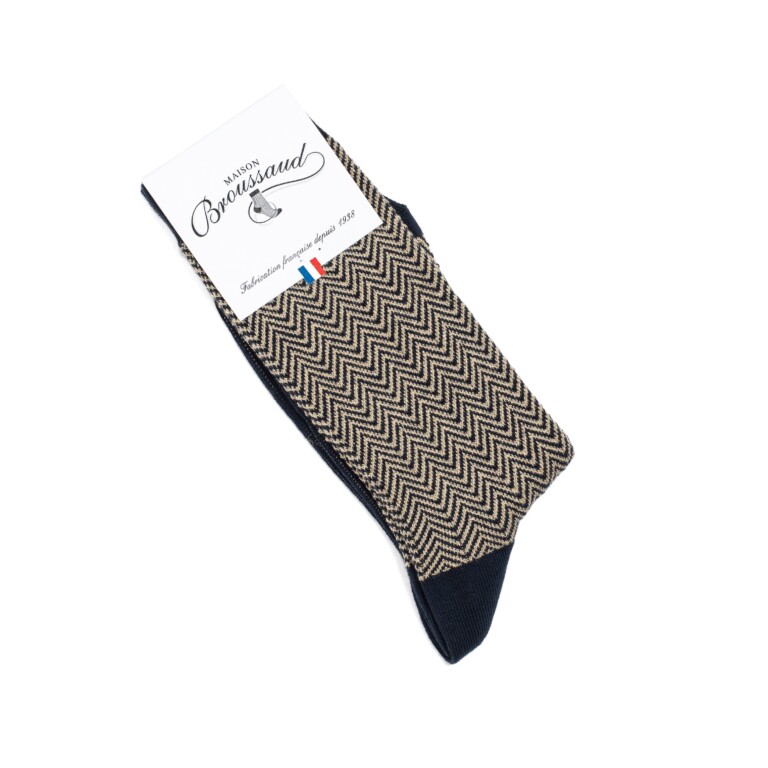 Maison Broussaud - Les chevrons - chaussettes femme - coton marine – 39/41 / MARINE/BEIGE/OR