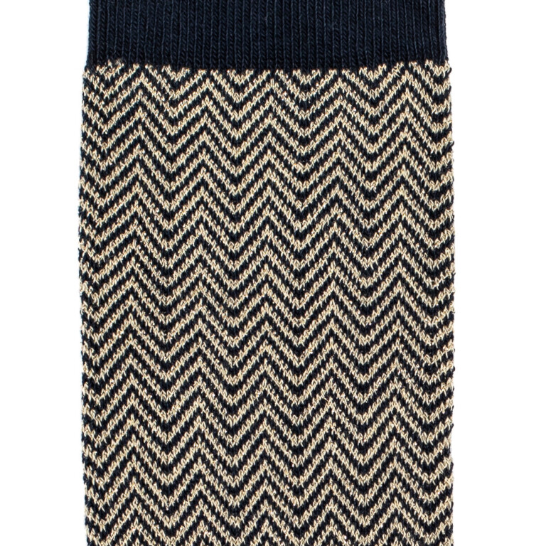 Maison Broussaud - Les chevrons - chaussettes femme - coton marine – 39/41 / MARINE/BEIGE/OR