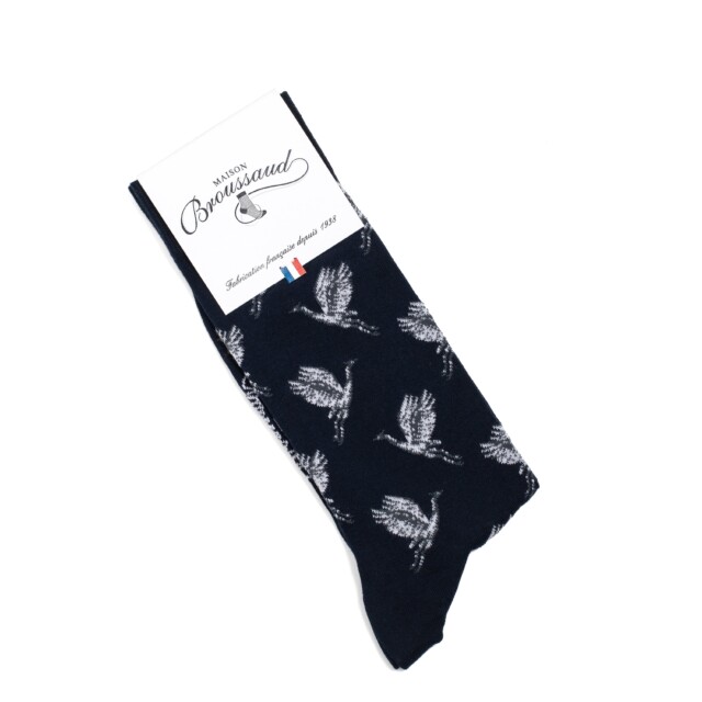 Maison Broussaud - Les oiseaux - chaussettes homme - coton marine – 39/42 / MARINE/GIRS
