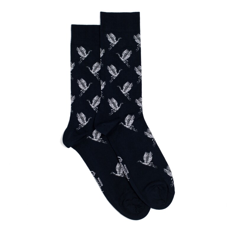 Maison Broussaud - Les oiseaux - chaussettes homme - coton marine – 39/42 / MARINE/GIRS