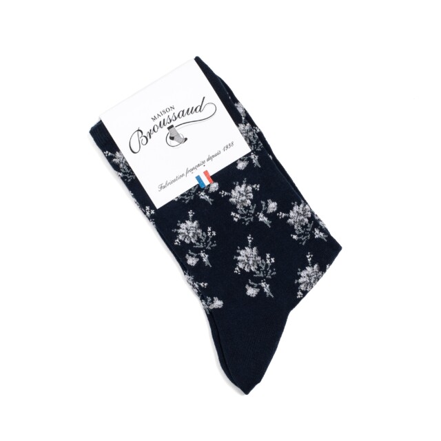 Maison Broussaud - Les fleurs - chaussettes femme - coton marine – 39/41 / MARINE