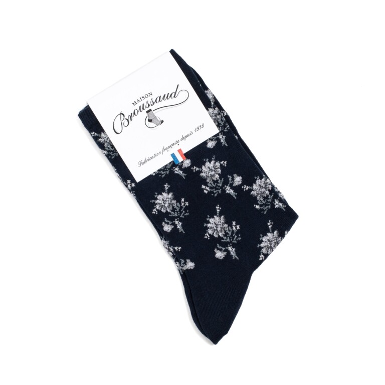 Maison Broussaud - Les fleurs - chaussettes femme - coton marine – 39/41 / MARINE