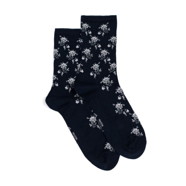Maison Broussaud - Les fleurs - chaussettes femme - coton marine – 39/41 / MARINE