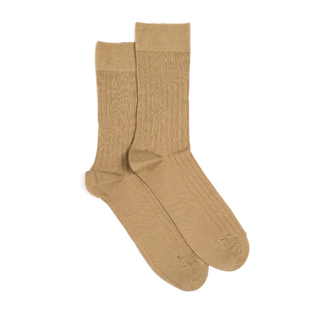 Maison Broussaud - Les fils d'Ecosse - chaussettes homme - coton beige – 43/46 / BEIGE