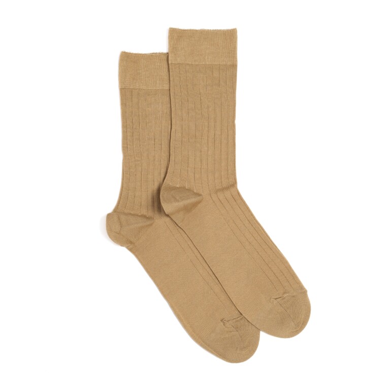 Maison Broussaud - Les fils d'Ecosse - chaussettes homme - coton beige – 43/46 / BEIGE