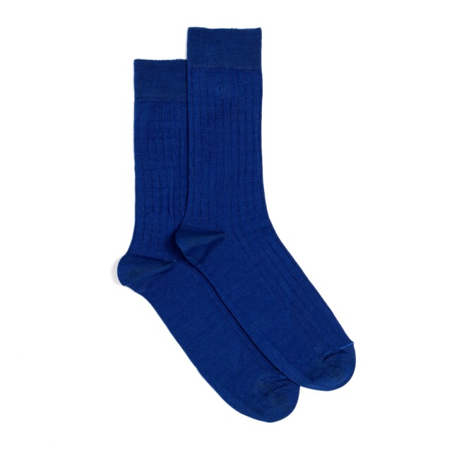 Maison Broussaud - Les fils d'Ecosse - chaussettes homme - coton bleu – 43/46 / BLEU
