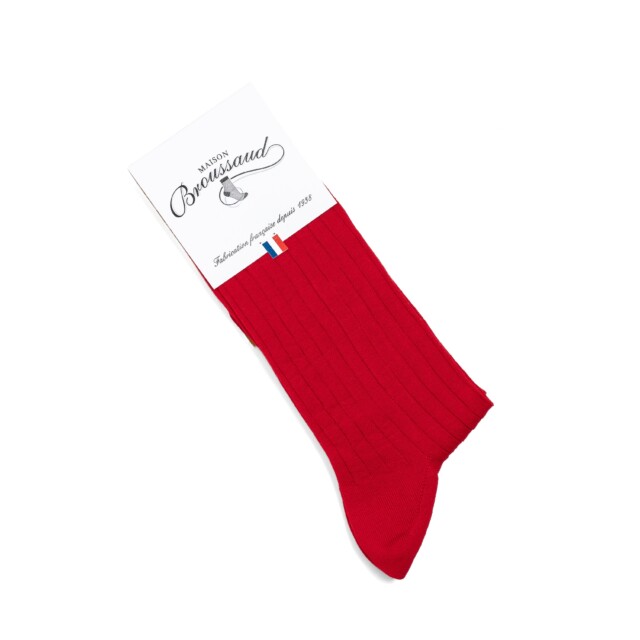 Maison Broussaud - Les fils d'Ecosse - chaussettes homme - coton rouge – 43/46 / ROUGE