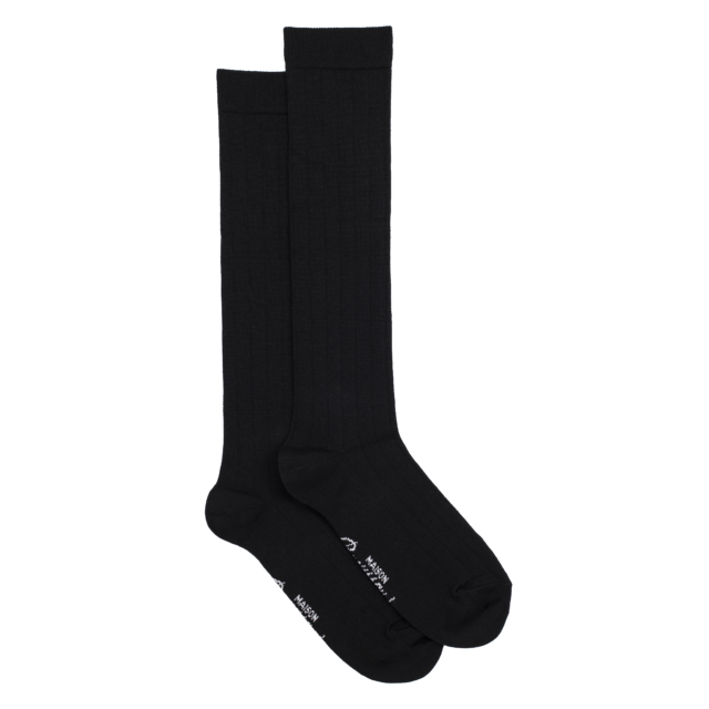 Maison Broussaud - Les côtes - chaussettes homme - laine mérinos noir – 43/46 / NOIR