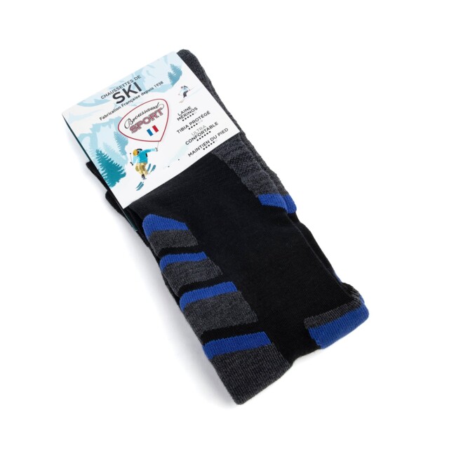 Maison Broussaud - Chaussettes de ski - Broussaud Sport - laine noir-gris-bleu – 39/42 / NOIR / GRIS / BLEU