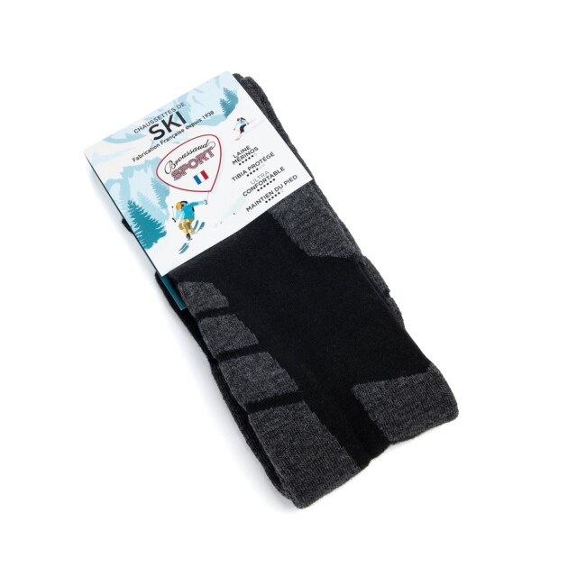 Maison Broussaud - Chaussettes de ski - Broussaud Sport - laine noir-gris – 36/38 / NOIR / GRIS