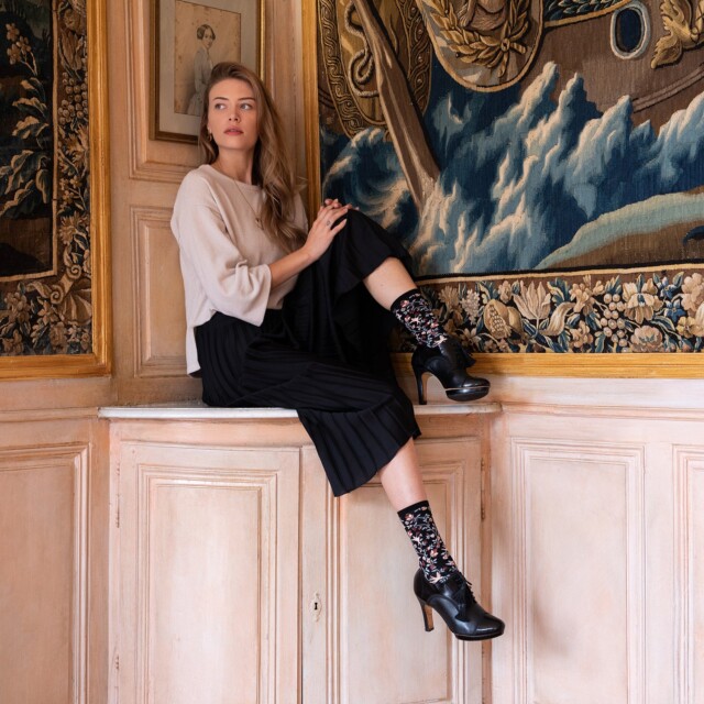 Maison Broussaud - Les Aubussonaises - chaussettes femme - coton noir – 39/41 / Noir