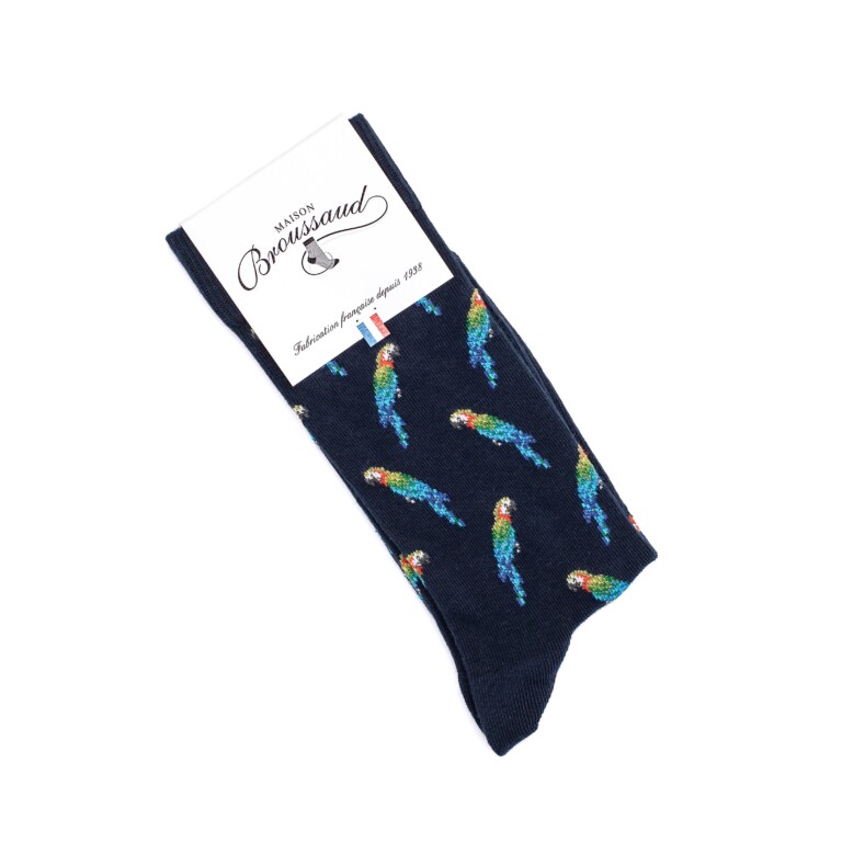 Maison Broussaud - Les perroquets - chaussettes homme - coton marine – 43/46 / MARINE