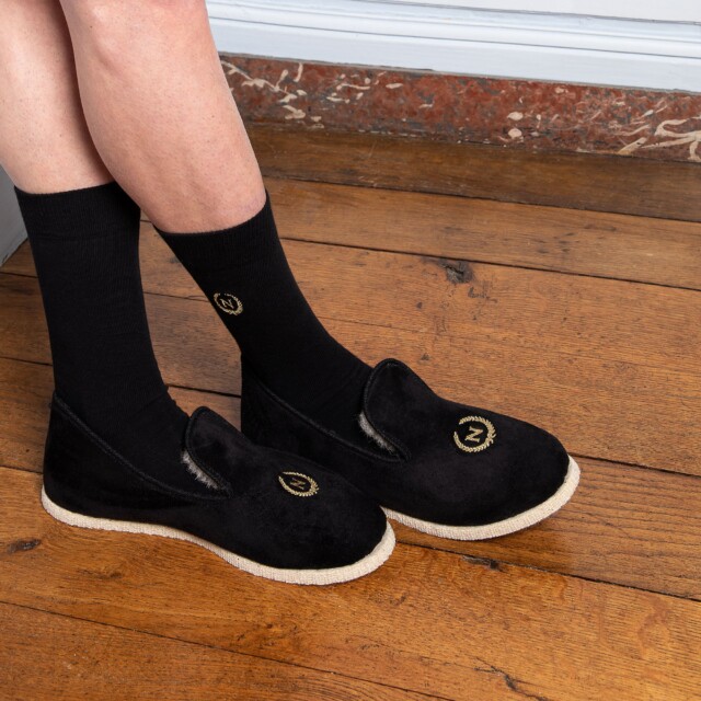 Maison Broussaud - Chaussons Napoléon noirs – 45 / Noir Dore