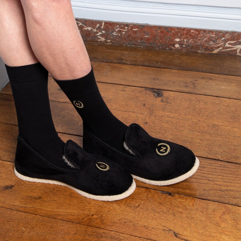 Maison Broussaud - Chaussons Napoléon noirs – 45 / Noir Dore