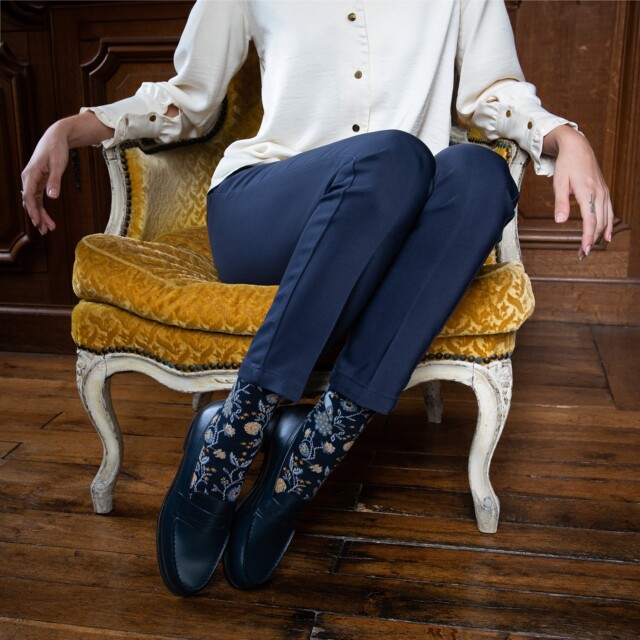 Maison Broussaud - Les Paons - chaussettes femme - coton marine – 39/41 / Marine